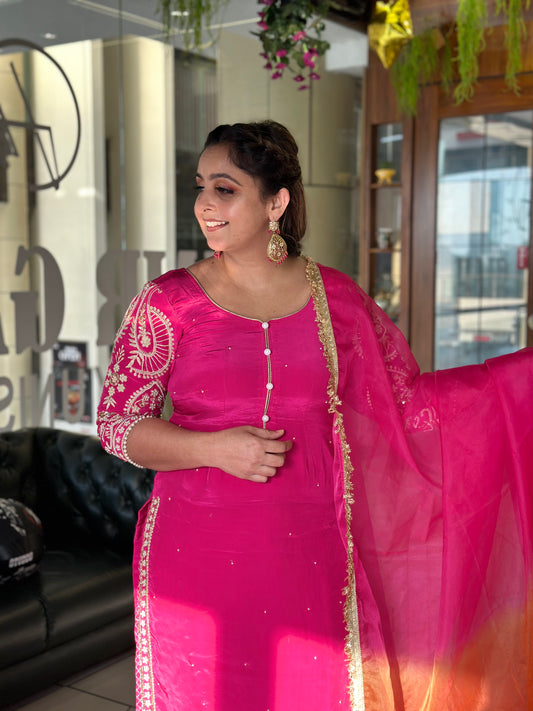 Pink Embroidered Suit with Dupatta for Women