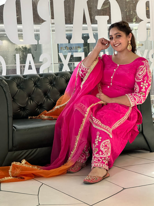 Pink Embroidered Suit with Dupatta for Women