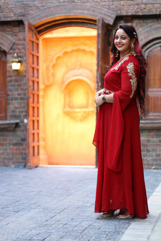 Red Embroidered Gown for Women – Party & Festive Wear